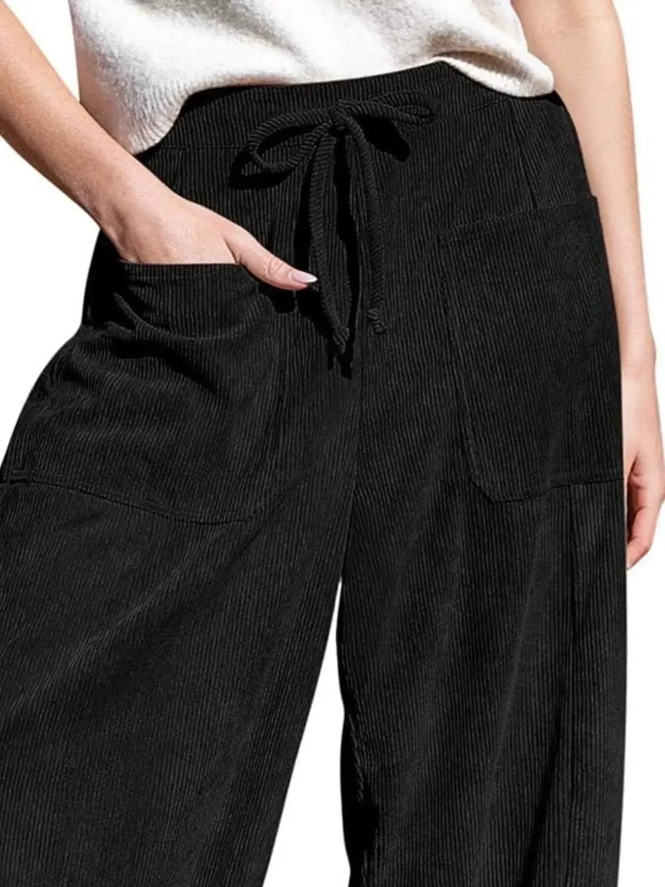 Daverri Fashions Casual Corduroy Wide Leg Pants with Pockets - DAVERRI FASHIONS