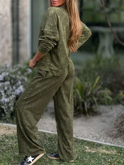 Full Size Round Neck Long Sleeve Top and Pants Set Plus Size | Loungewear Sets Daverri Fashions