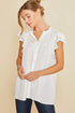 Annie Wear Ruffle Sleeve Shirred Flowy Woven Tunic Shirts - DAVERRI FASHIONS