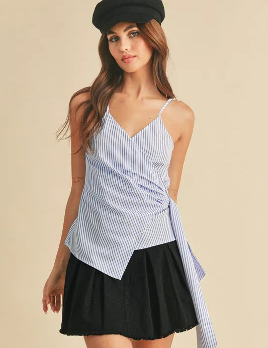 White Sky Aemi + Co Side Knotted Surplice Striped Cami | Daverri Fashions