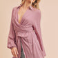 Aemi + Co Tied Collared Neck Long Sleeve Top