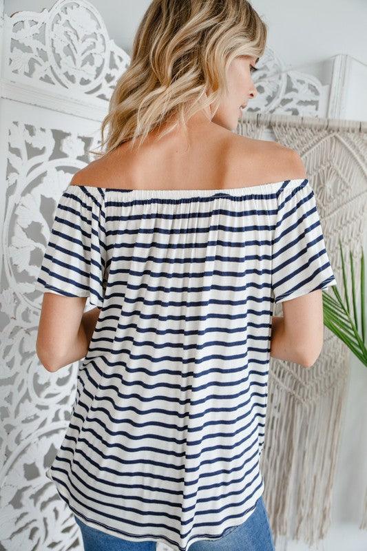 STRIPE OFF SHOULDER BUTTON DOWN TOP Shirts & Tops