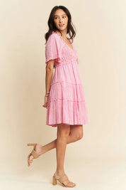 Davi & Dani Jacquard Checker Smocking Tiered Dress | Mini Dresses Daverri Fashions