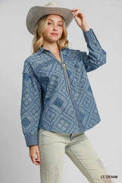 Umgee Paisley Print Denim Shirt Jacket | Shackets Daverri Fashions