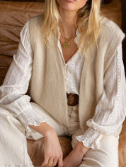 Beige Open Front Sweater Vest | Sweater Vests Daverri Fashions