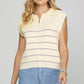 Cream-colored She + Sky ribbed hem striped half zip sweater vest