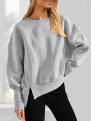 Daverri Fashions Casual Loose Side Slit Sweatshirt - DAVERRI FASHIONS