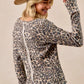 BiBi Leopard Print Washed Waffle Thermal Top with Thumb - DAVERRI FASHIONS