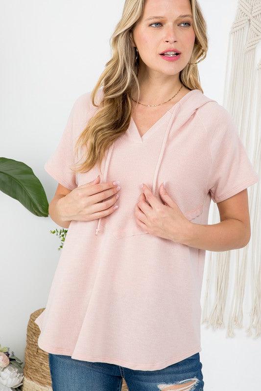 Oversized Short Sleeved Hoodie Sweatshirt D PEACH Shirts & Tops