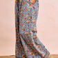 BiBi Floral Printed Drawstring Wide Pants in light blue with yellow waistband