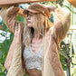 POL Quilting Patch Button Up Cable Knit Jacket Camel Multi