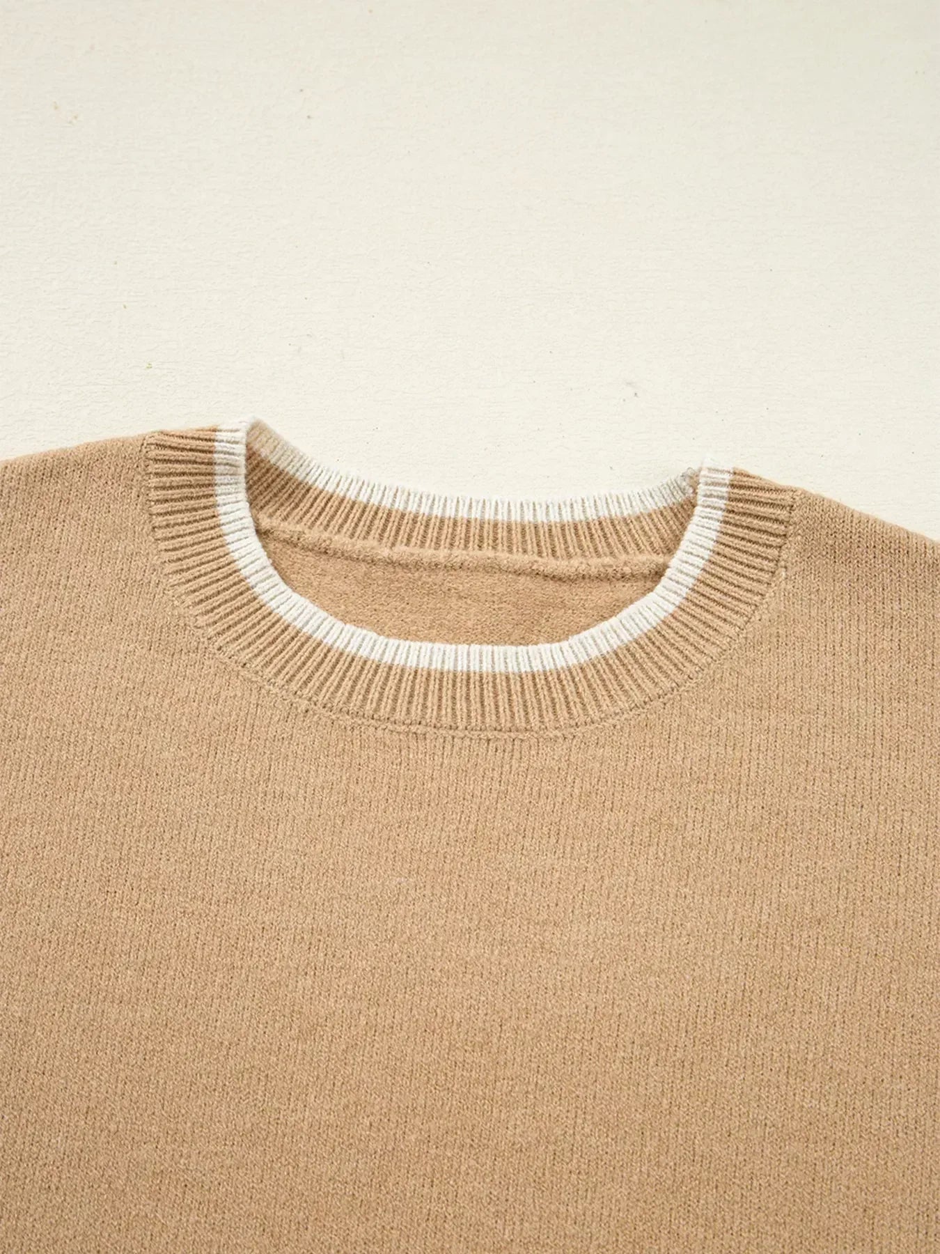 Leopard Bow Decor Split Cuff Contrast Trim Sweater - DAVERRI FASHIONS