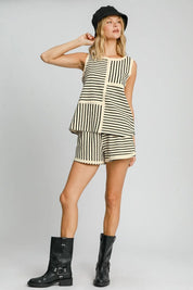 Umgee Round Neck Texture Striped Tank Cream | Tank Tops Daverri Fashions