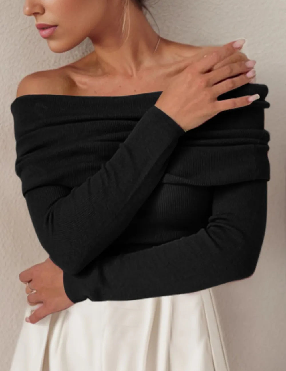 Off-Shoulder Long Sleeve Sweater | Sweaters Daverri Fashions