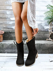 Black Point Toe Block Heels Boots | Boots Daverri Fashions
