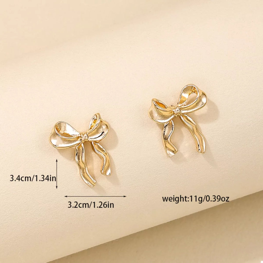 18K Gold-Plated Alloy Bow Stud Earrings | Earrings Daverri Fashions