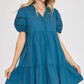 Umgee USA Lace Detail Puff Sleeve Mini Dress Cerulean Mini Dresses