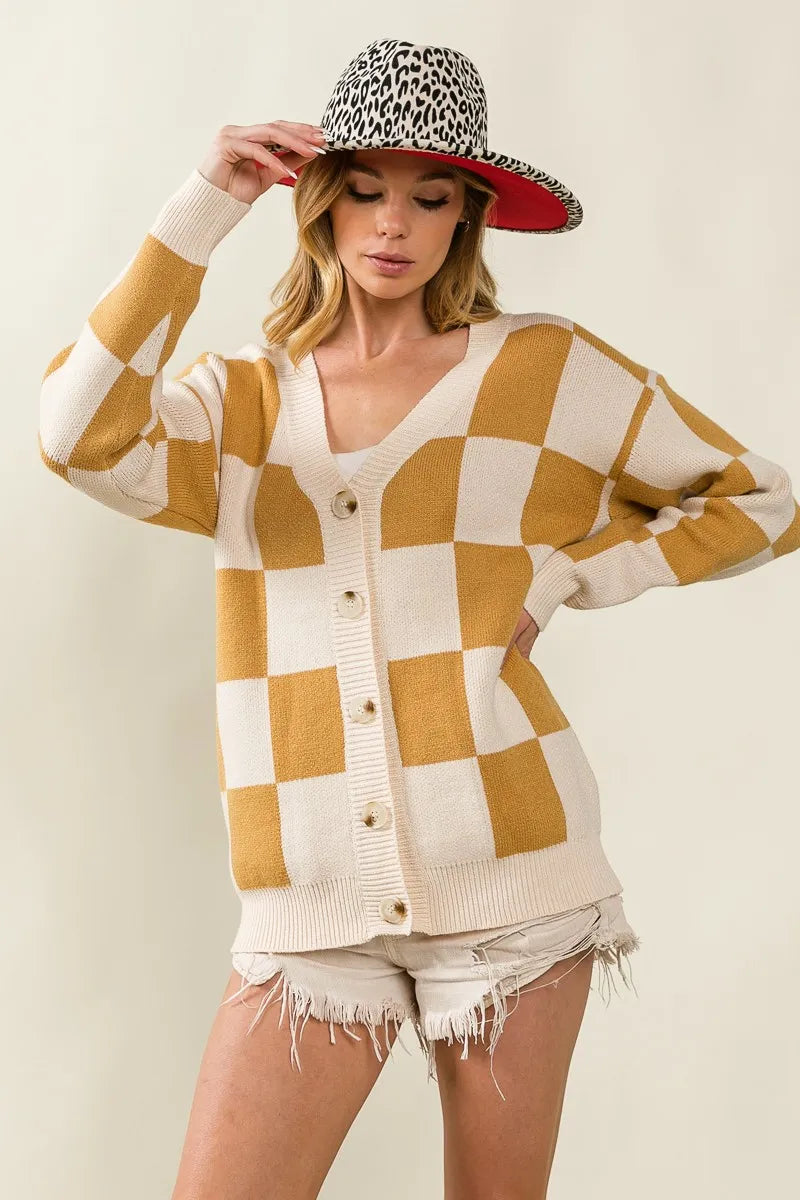 BiBi Checked V-neck Cardigan | Cardigans Daverri Fashions