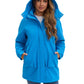 Bright blue Daverri Fashions hooded mid-length windproof parka