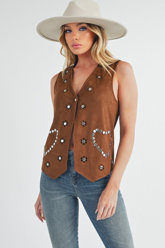 Aemi + Co Heart Rivet Detail Suede Vest Coat