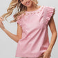 BiBi Leather Look Smocked Ruffled Top PINK Tops