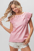 BiBi Leather Look Smocked Ruffled Top PINK Tops