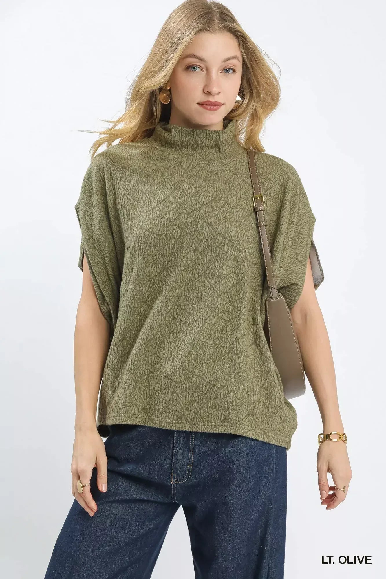 Umgee Textured Mock Neck Relaxed Top - DAVERRI FASHIONS