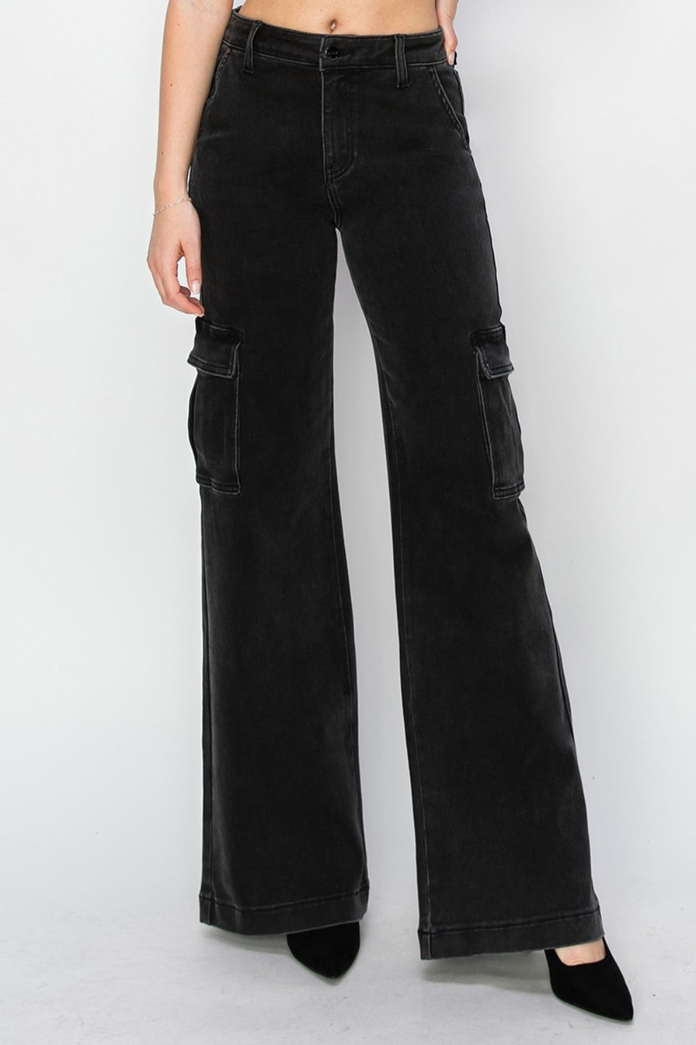 Risen Black High Rise Wide Leg Cargo Jeans Cargo Jeans