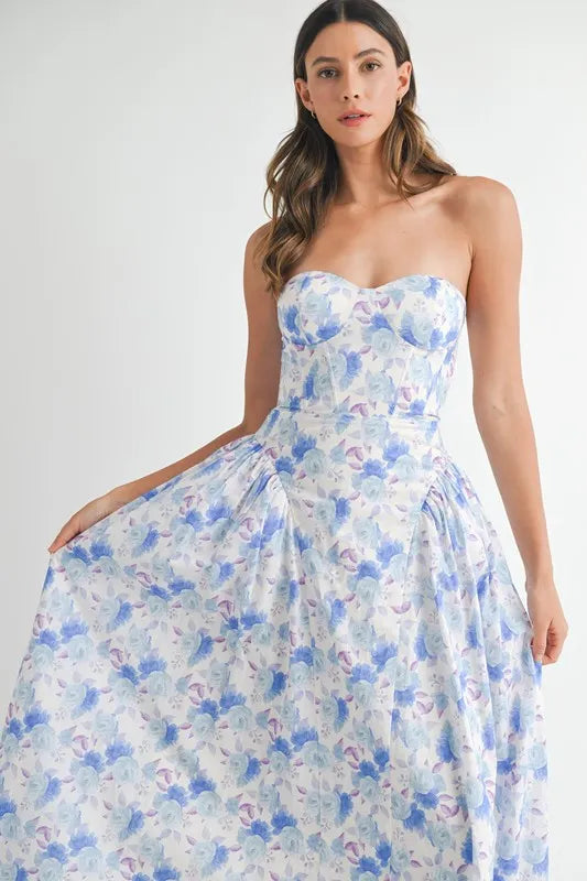 MABLE Sweetheart Neckline Floral Printed Midi Dress Midi Dreses