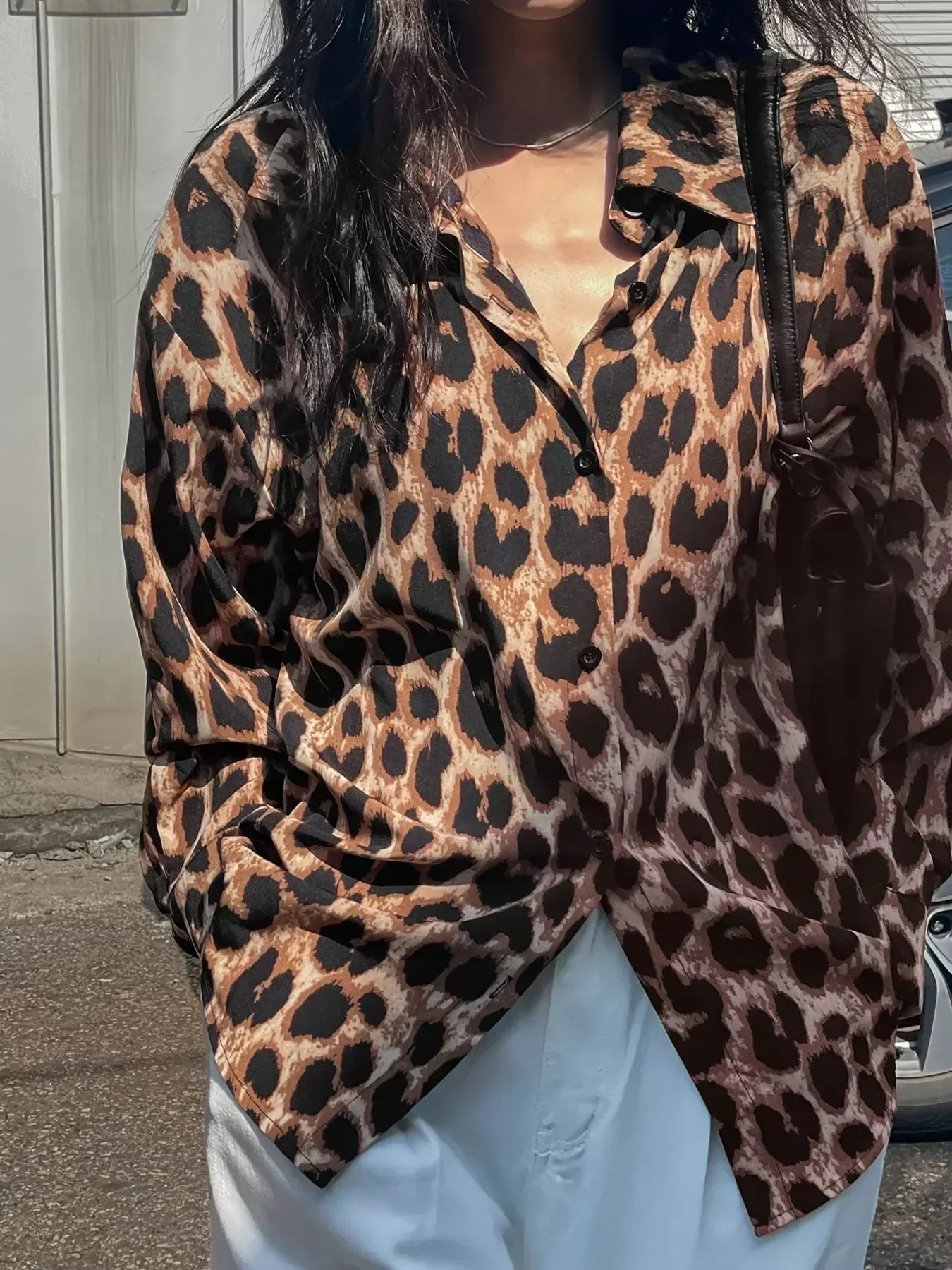 Leopard Print Button-Down Shirt - DAVERRI FASHIONS