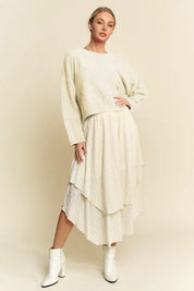 Davi & Dani Diamond Cable Pattern Drop Shoulder Sweater | Sweaters Daverri Fashions