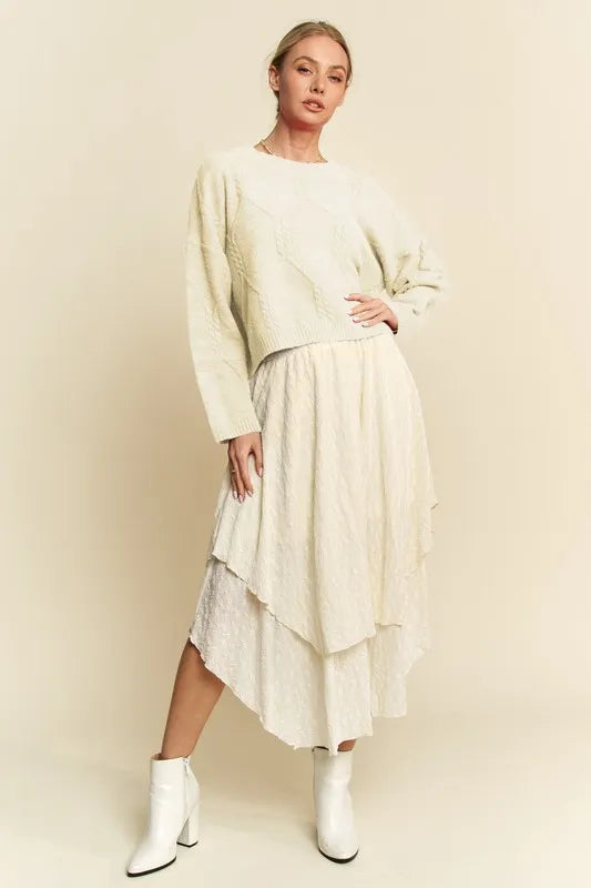 Davi & Dani Diamond Cable Pattern Drop Shoulder Sweater | Sweaters Daverri Fashions