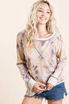 BiBi tie-dye terry pullover sweatshirt in beige-gray with white contrast