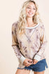 BiBi tie-dye terry pullover sweatshirt in beige-gray with white contrast