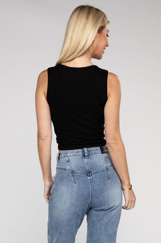 Ribbed Scoop Neck Cropped Sleeveless Top Tank Tops