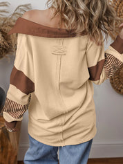 Color Block Striped Patchwork Sequin Rugby Graphic Polo Sweatshirt | Sweatshirts Daverri Fashions