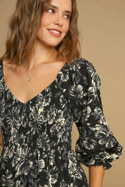 Umgee Ruffle Hem Flower Printed V-Neck Dress | Daverri Fashions