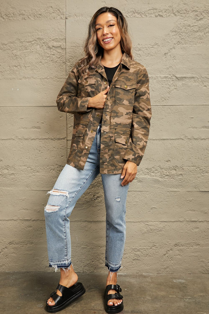 Camouflage Snap Down Jacket | Jackets Daverri Fashions