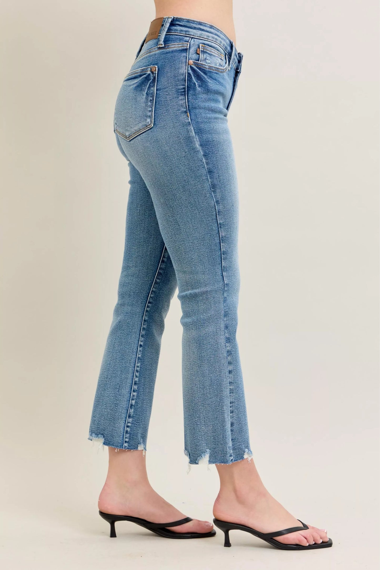 Judy Blue vintage wash kick flare jeans with frayed hem