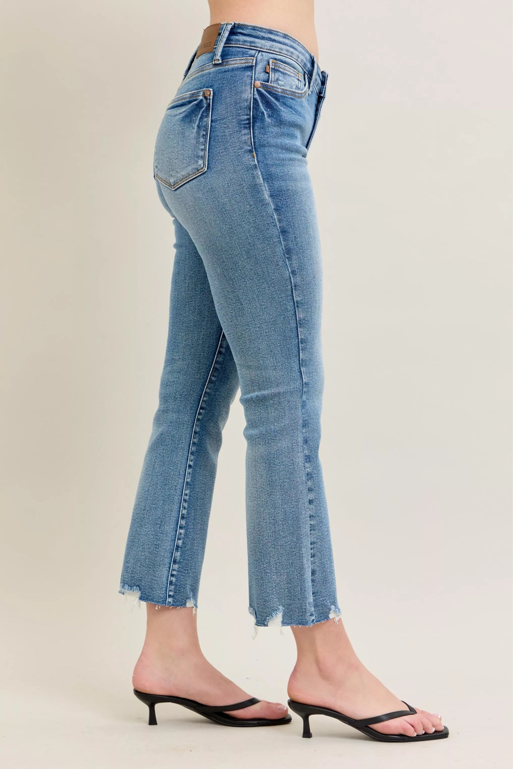 Judy Blue vintage wash kick flare jeans with frayed hem
