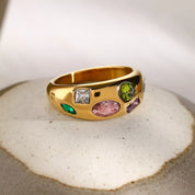18K Gold-Plated Colorful Zircon Ring | Rings Daverri Fashions