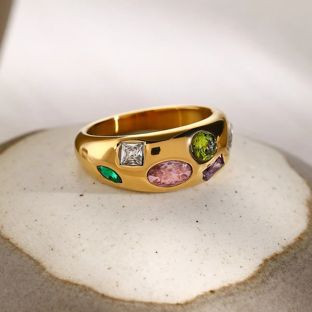 18K Gold-Plated Colorful Zircon Ring | Rings Daverri Fashions