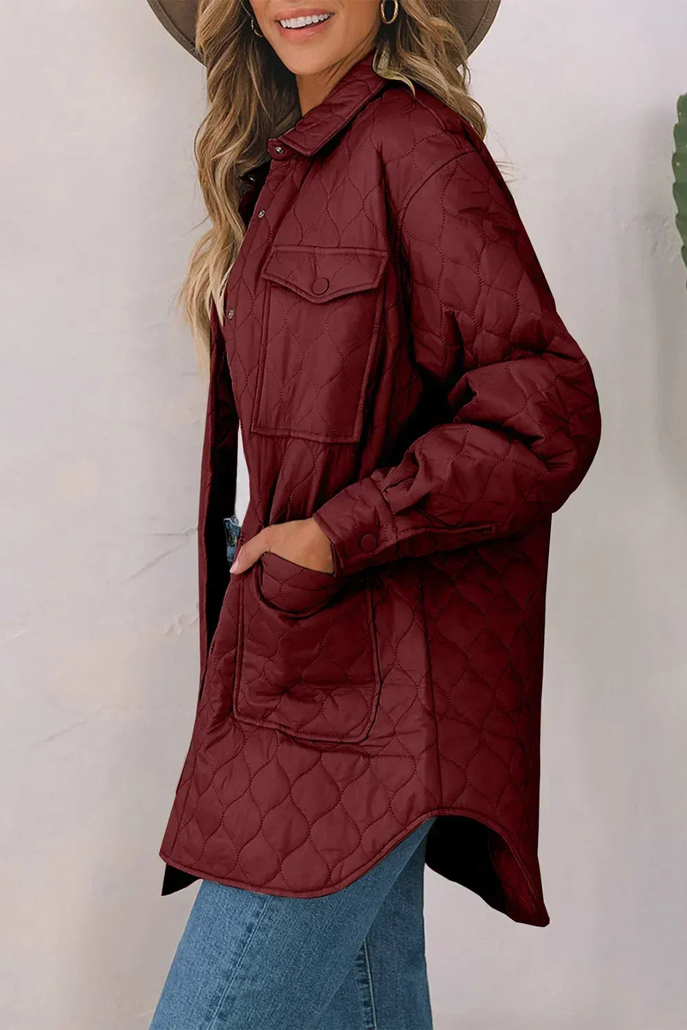 Snap Down Collared Winter Coat - DAVERRI FASHIONS