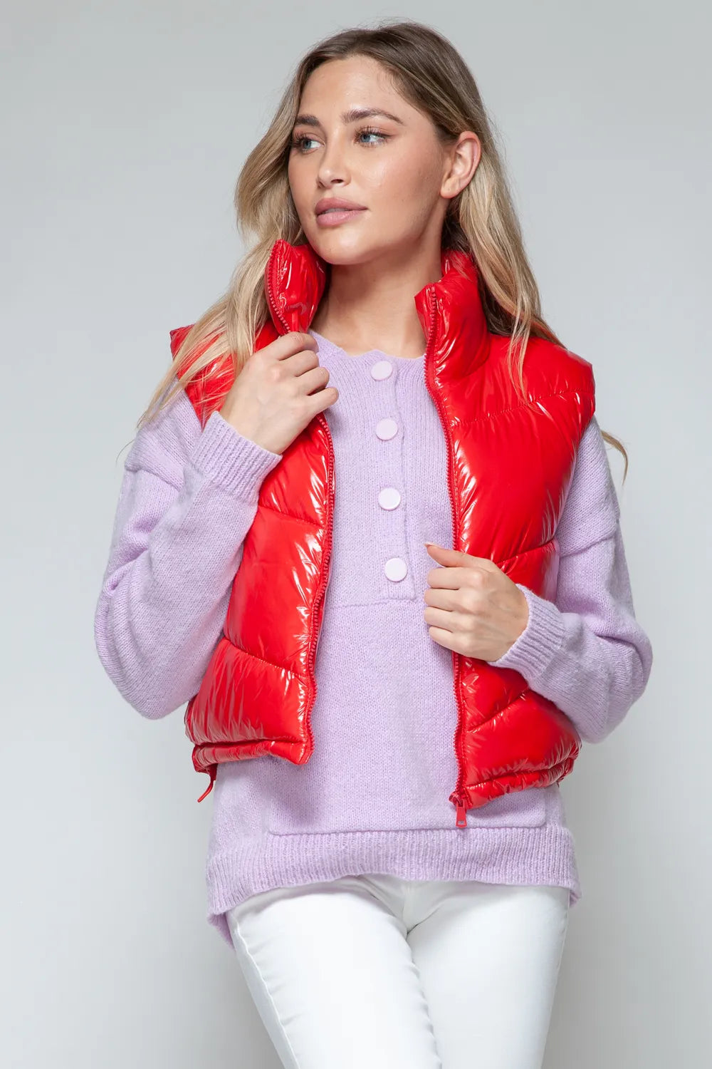 Snobbish Zip Up Turtleneck Shiny Quilted Vest | Vest Jackets Daverri Fashions