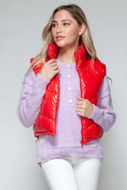 Snobbish Zip Up Turtleneck Shiny Quilted Vest | Vest Jackets Daverri Fashions