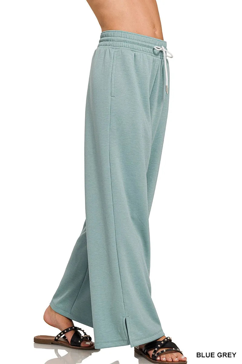 Zenana Scuba Drawstring Pants Blue Grey | Loungewear Bottoms Daverri Fashions