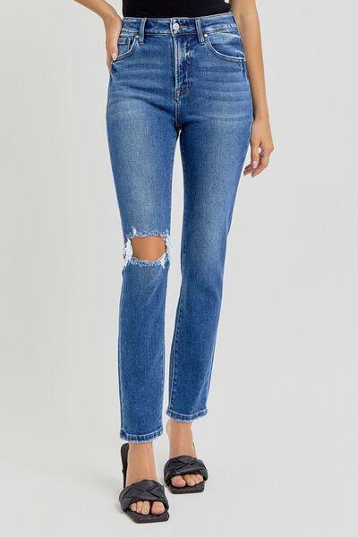 RISEN Full Size High Rise Ankle Skinny Knee Distressed Jeans - DAVERRI FASHIONS
