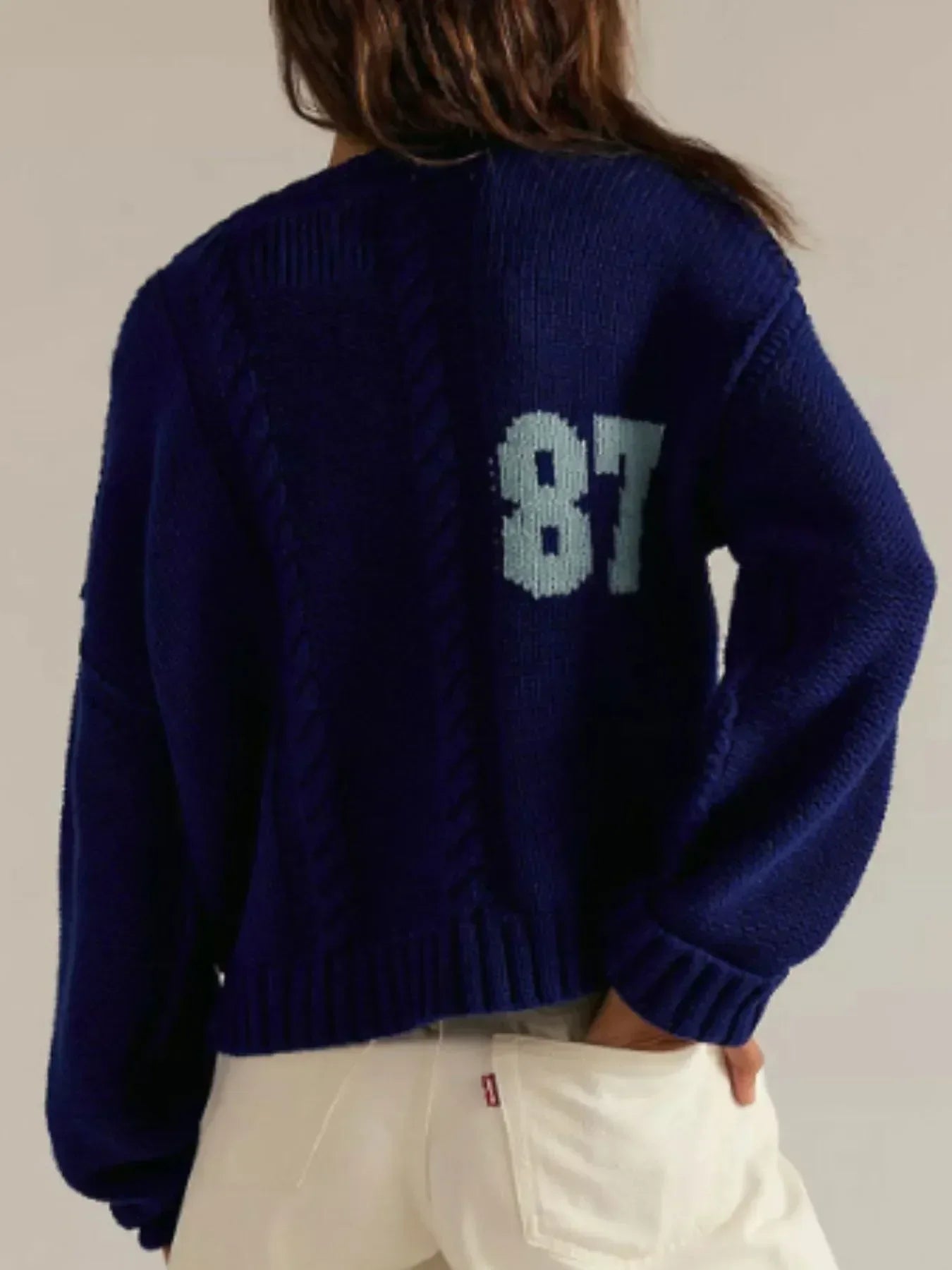 Number 87 Oversized Cable Knit Sweater - DAVERRI FASHIONS