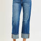 RISEN High Rise Straight Jeans with Distressed Hem - DAVERRI FASHIONS