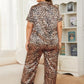 Plus Size Leopard Short Sleeve Top and Pants Lounge Set - DAVERRI FASHIONS